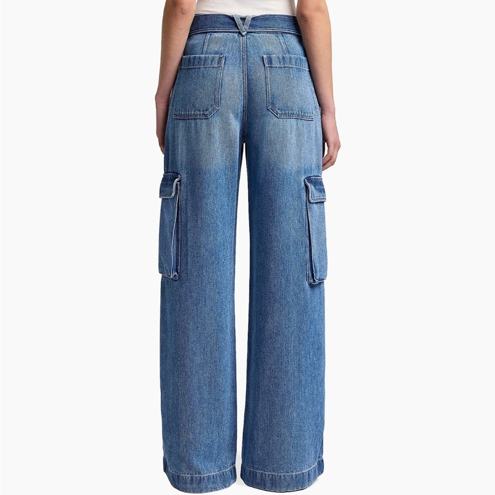 7 For All Mankind Denim Tie-Waist Cargo Palazzo Jeans - Picture 4 of 7
